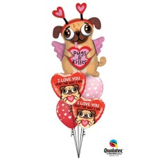 Bukiet 830 Pugs & Kisses Puppy Love Qualatex #78533 78551-2 85713-2